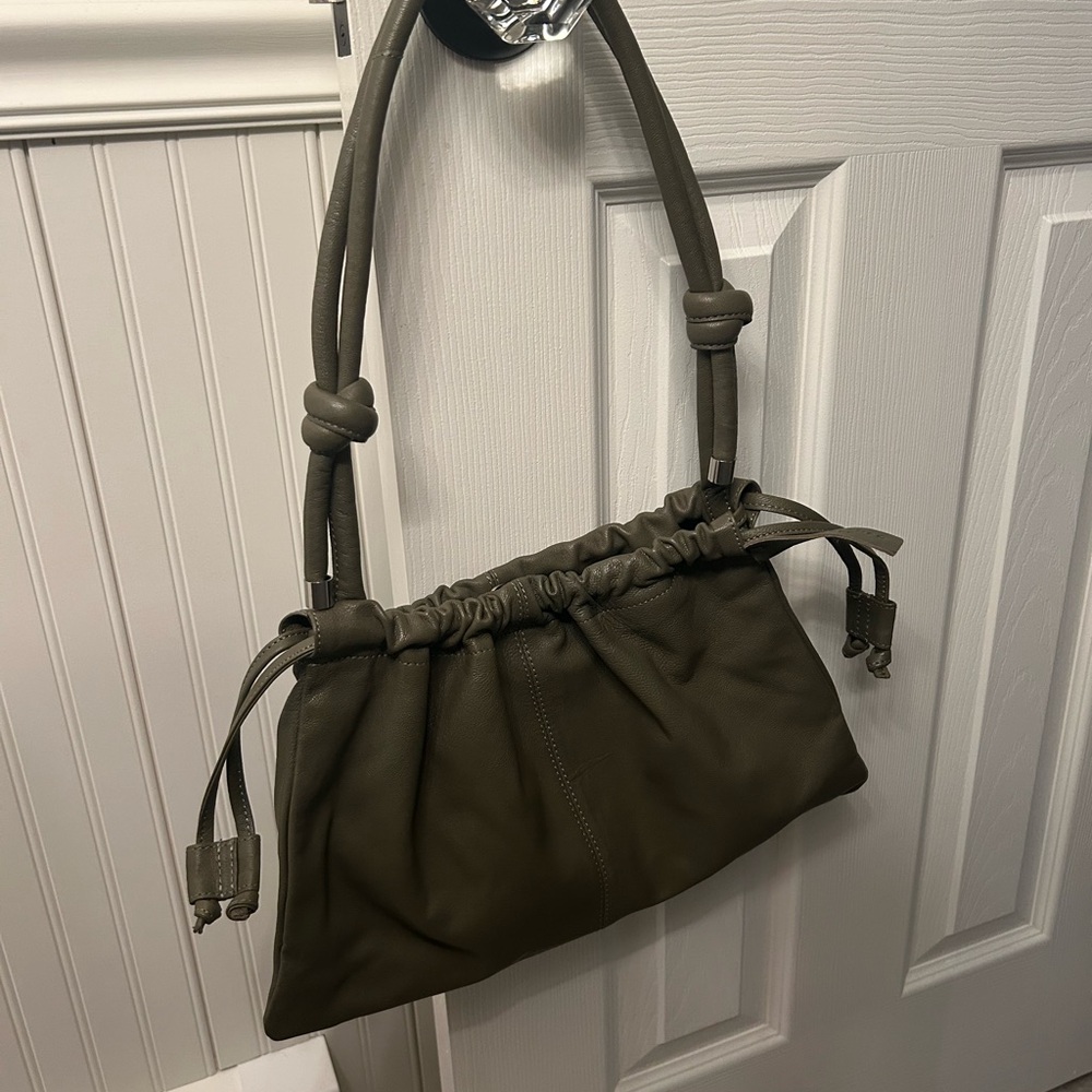 Topshop Olive Drawstring leather Shoulder Bag